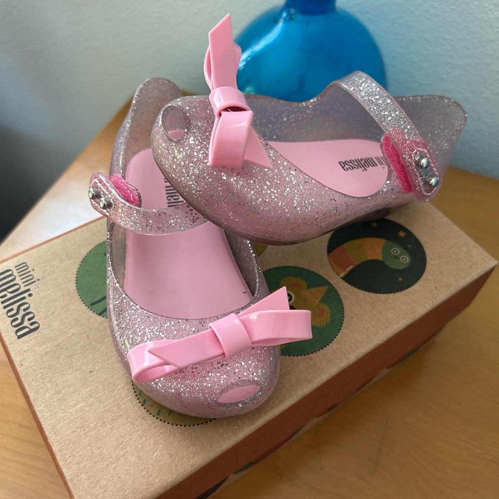 Mini Melissa Pink and Silver Dress Shoes with Glitter Strap